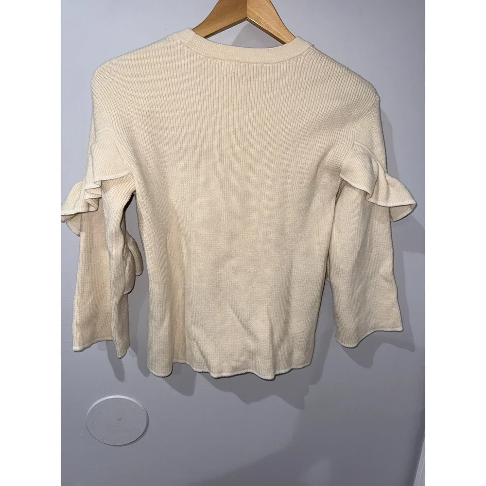 Tory Burch Ashley Ruffled Bell Sleeves Pullover Knit‎ Sweater Wool Ivory Small D